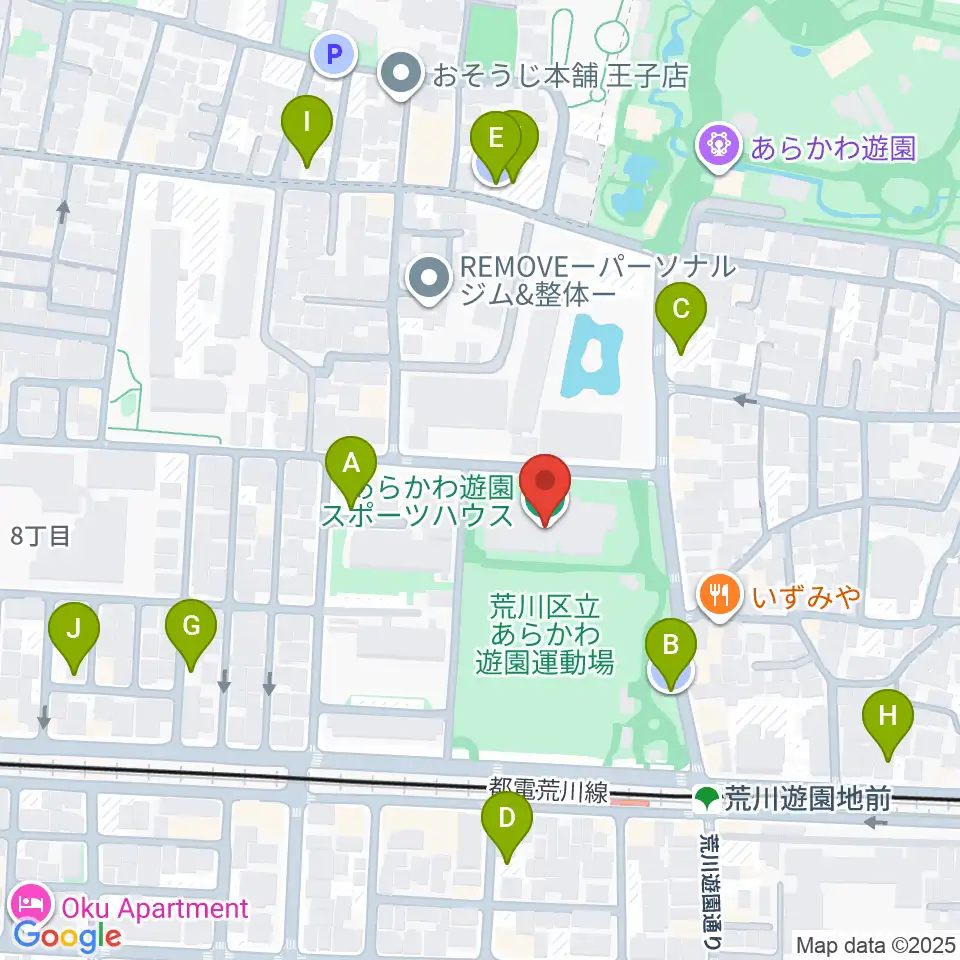 あらかわ遊園スポーツハウス周辺の駐車場・コインパーキング一覧地図