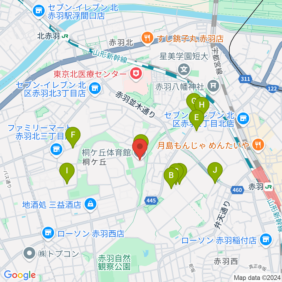 桐ケ丘体育館周辺の駐車場・コインパーキング一覧地図