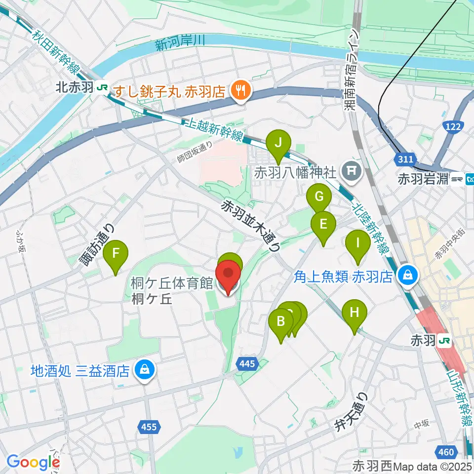 桐ケ丘体育館周辺の駐車場・コインパーキング一覧地図