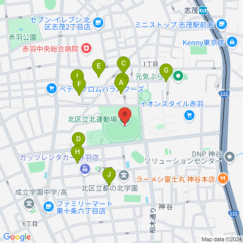 北区立北運動場周辺の駐車場・コインパーキング一覧地図