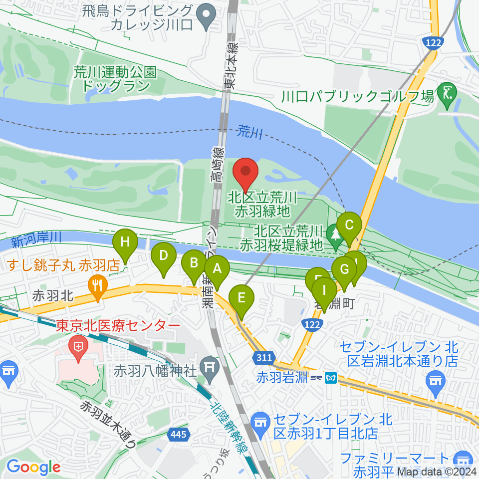 新荒川大橋野球場周辺の駐車場・コインパーキング一覧地図