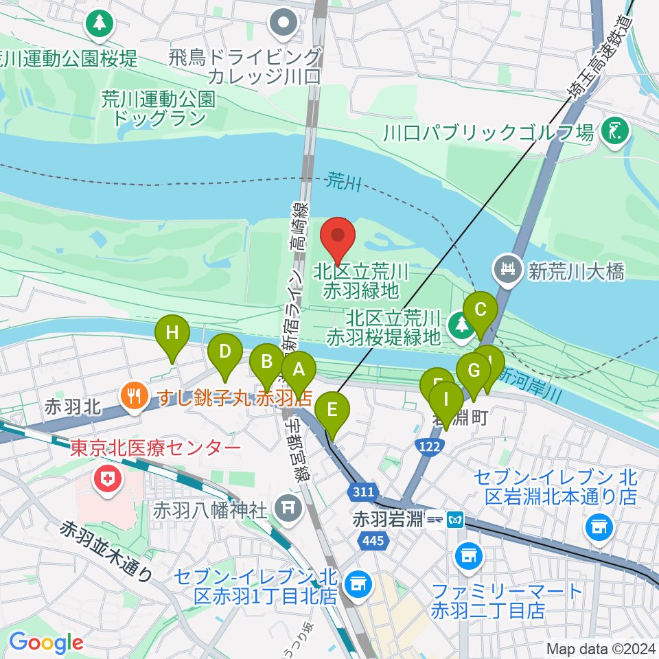 新荒川大橋野球場周辺の駐車場・コインパーキング一覧地図