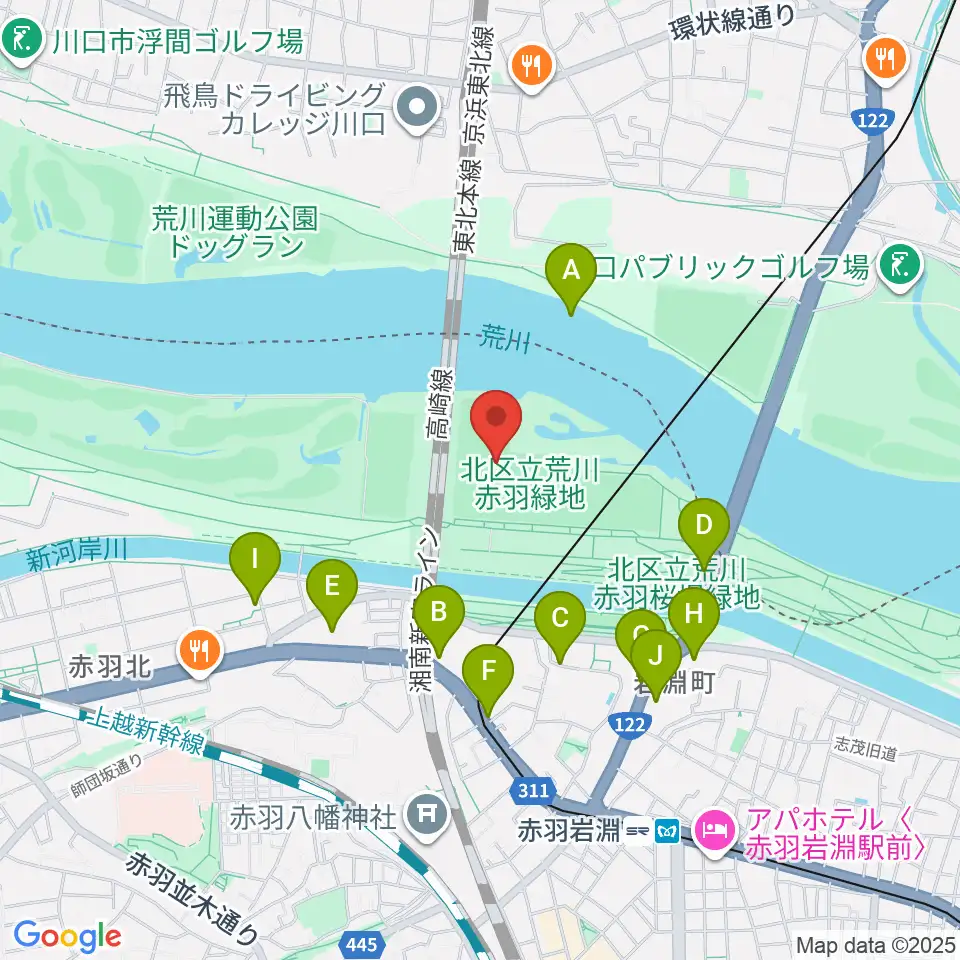 新荒川大橋野球場周辺の駐車場・コインパーキング一覧地図