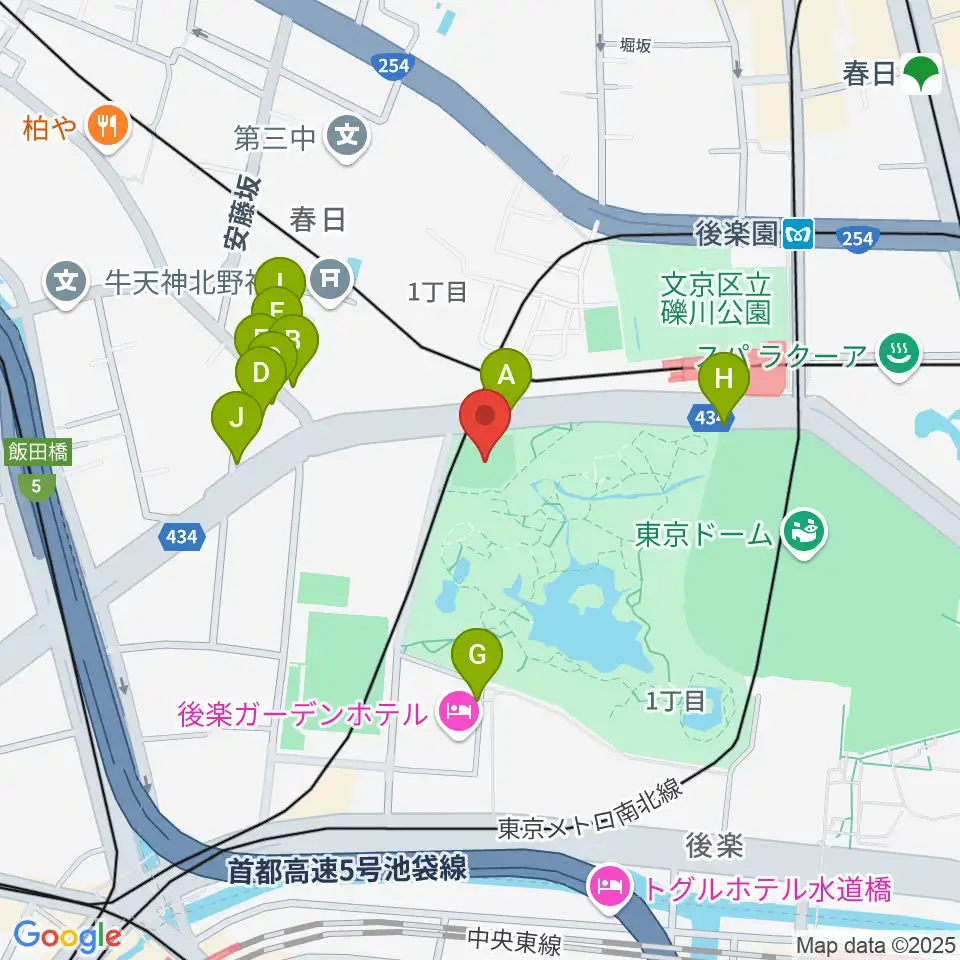 後楽公園少年野球場周辺の駐車場・コインパーキング一覧地図