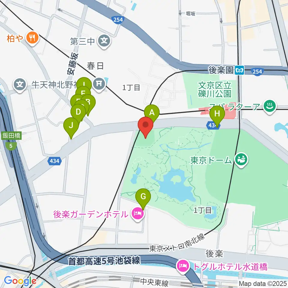 後楽公園少年野球場周辺の駐車場・コインパーキング一覧地図