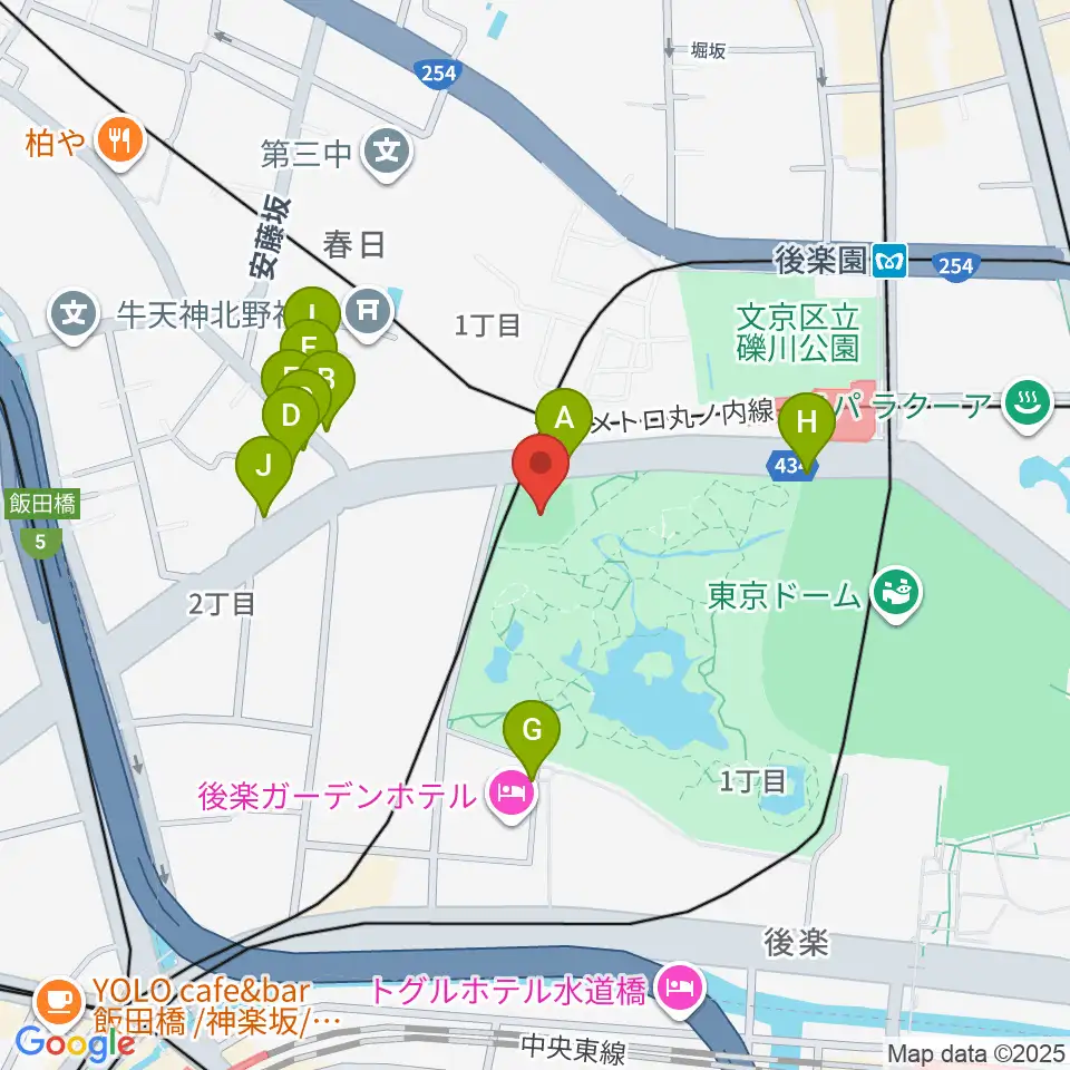 後楽公園少年野球場周辺の駐車場・コインパーキング一覧地図