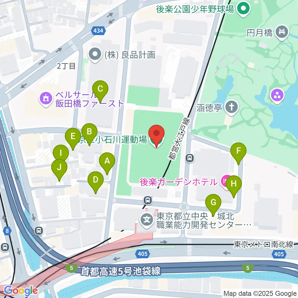 小石川運動場周辺の駐車場・コインパーキング一覧地図