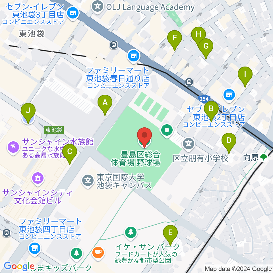 豊島区総合体育場野球場周辺の駐車場・コインパーキング一覧地図