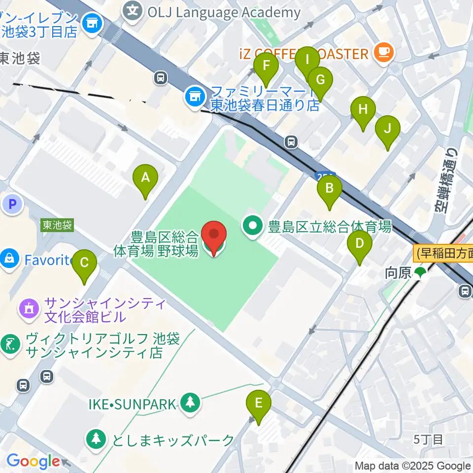 豊島区総合体育場野球場周辺の駐車場・コインパーキング一覧地図