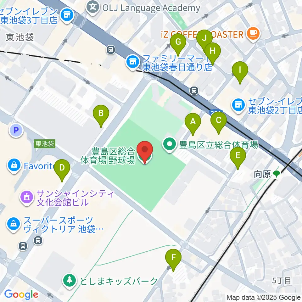 豊島区総合体育場野球場周辺の駐車場・コインパーキング一覧地図