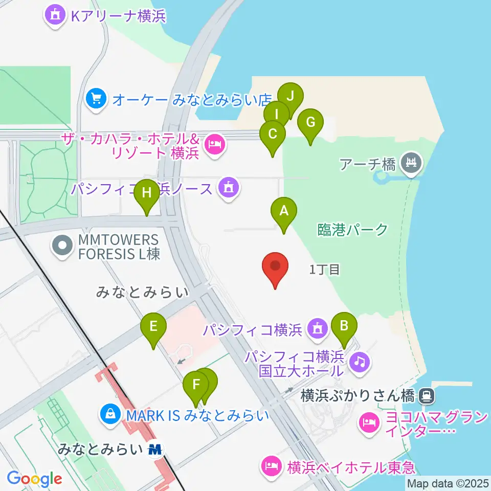 パシフィコ横浜 展示ホール周辺の駐車場・コインパーキング一覧地図