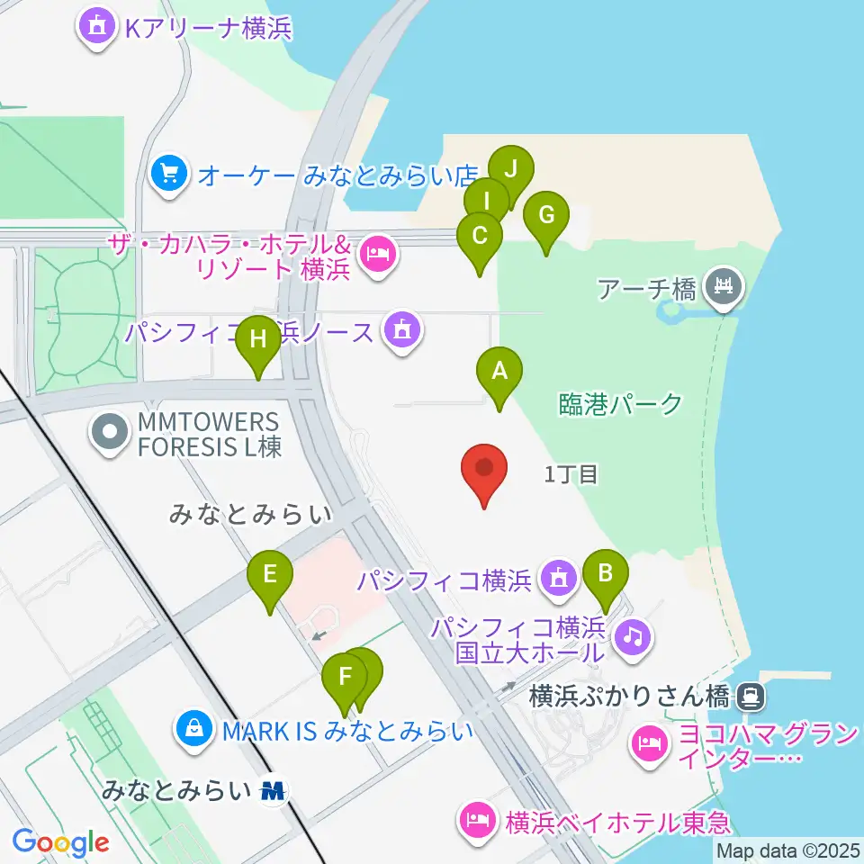 パシフィコ横浜 展示ホール周辺の駐車場・コインパーキング一覧地図