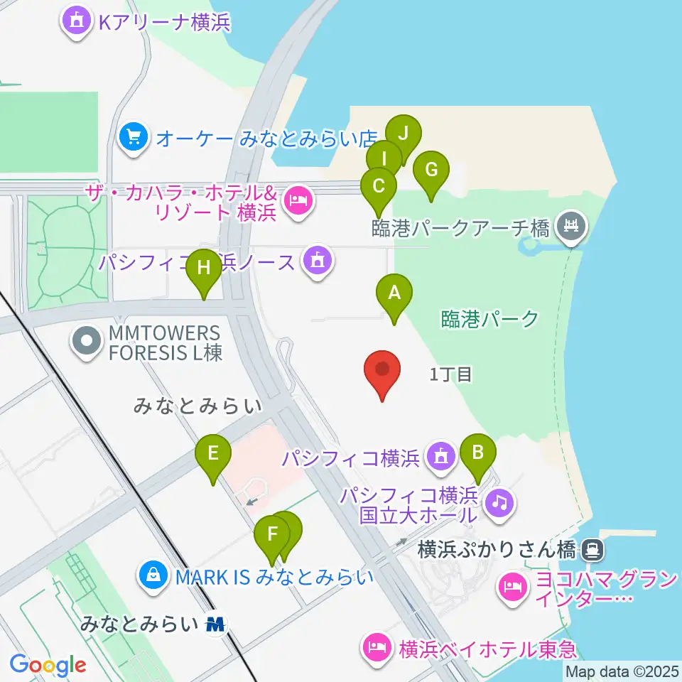 パシフィコ横浜 展示ホール周辺の駐車場・コインパーキング一覧地図