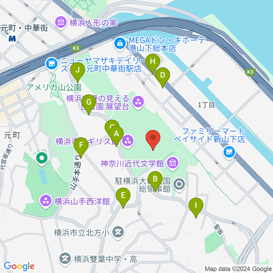 大佛次郎記念館周辺の駐車場・コインパーキング一覧地図