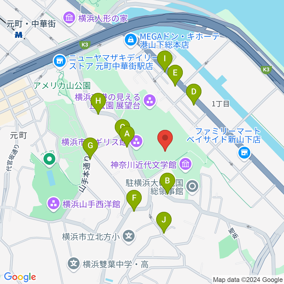 大佛次郎記念館周辺の駐車場・コインパーキング一覧地図