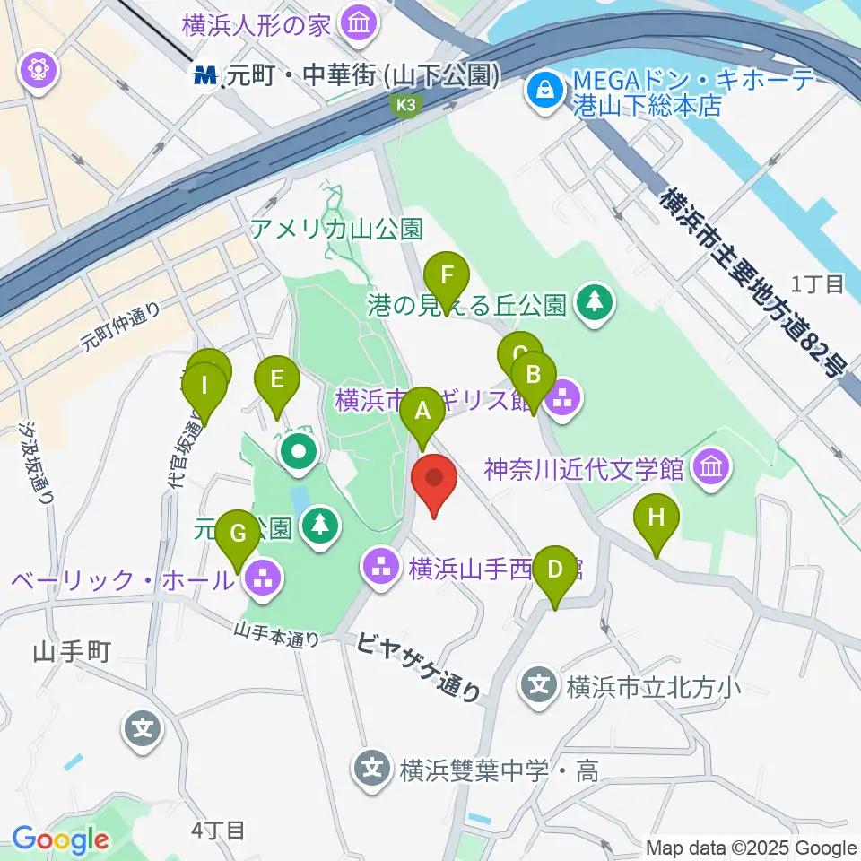 山手資料館周辺の駐車場・コインパーキング一覧地図
