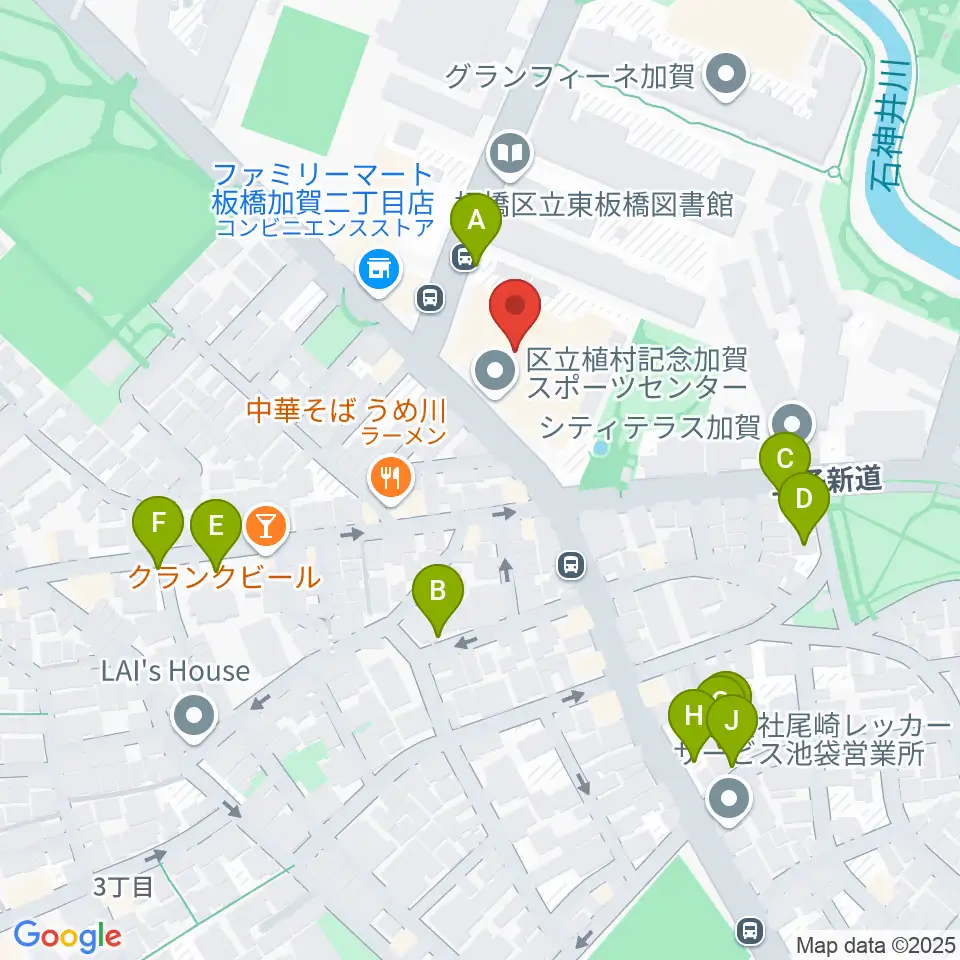 板橋区立植村記念加賀スポーツセンター周辺の駐車場・コインパーキング一覧地図