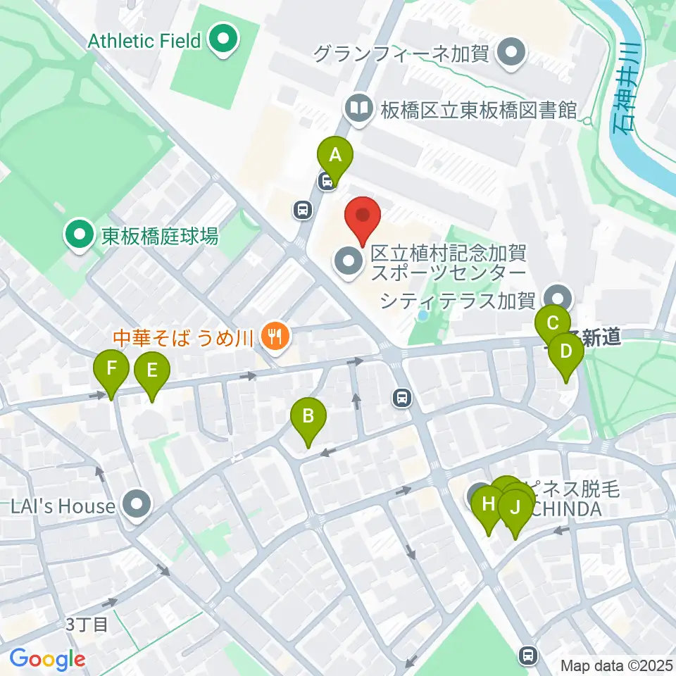 板橋区立植村記念加賀スポーツセンター周辺の駐車場・コインパーキング一覧地図