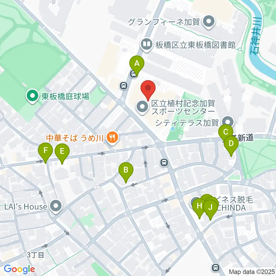 板橋区立植村記念加賀スポーツセンター周辺の駐車場・コインパーキング一覧地図