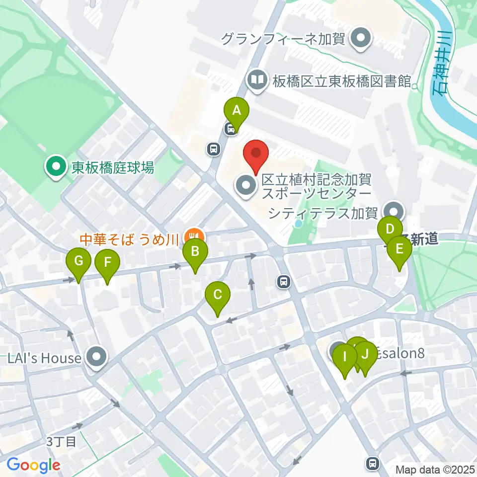 板橋区立植村記念加賀スポーツセンター周辺の駐車場・コインパーキング一覧地図