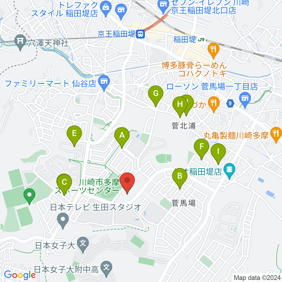 川崎市多摩スポーツセンター周辺の駐車場・コインパーキング一覧地図