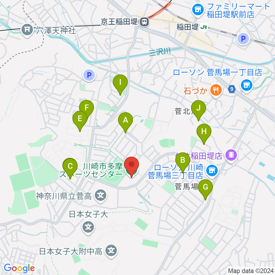 川崎市多摩スポーツセンター周辺の駐車場・コインパーキング一覧地図