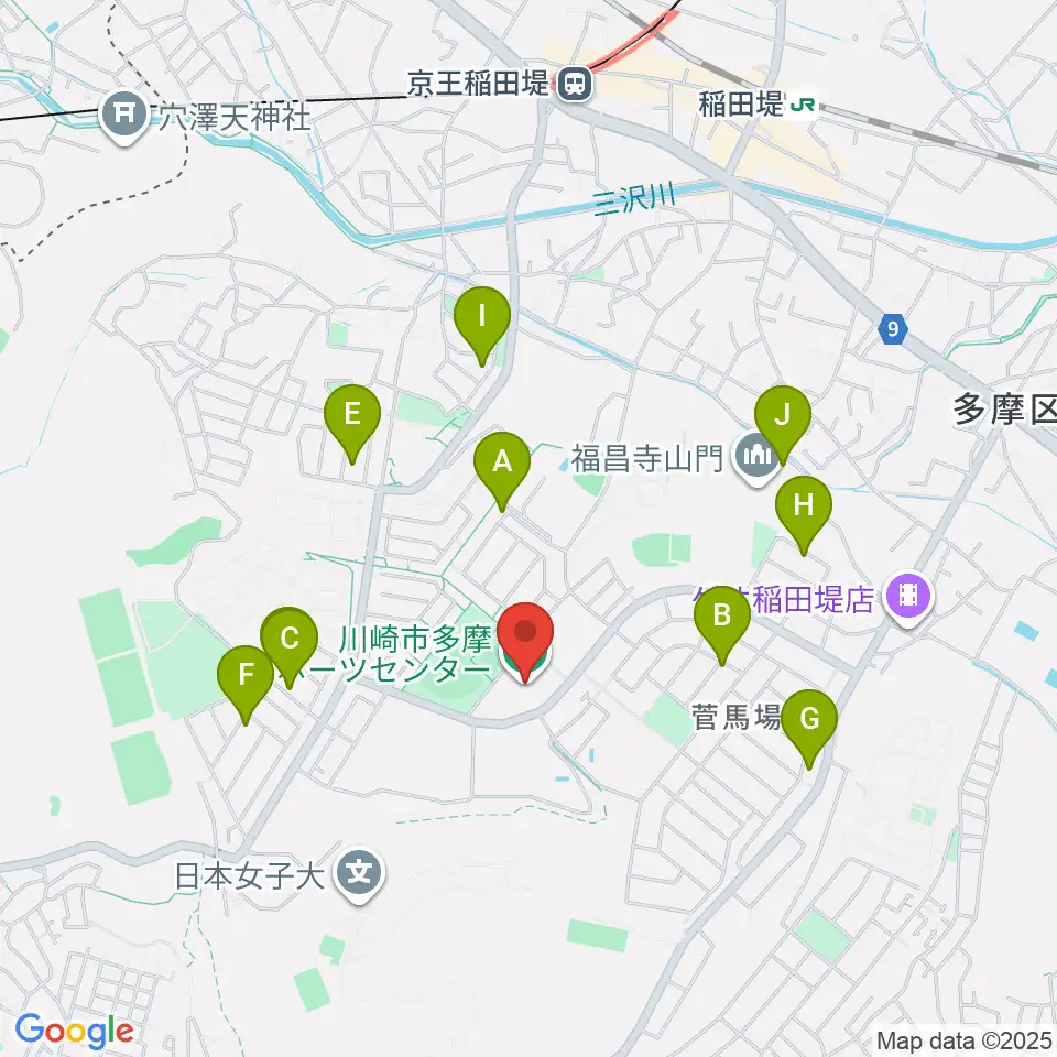 川崎市多摩スポーツセンター周辺の駐車場・コインパーキング一覧地図