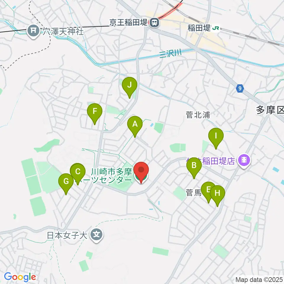 川崎市多摩スポーツセンター周辺の駐車場・コインパーキング一覧地図