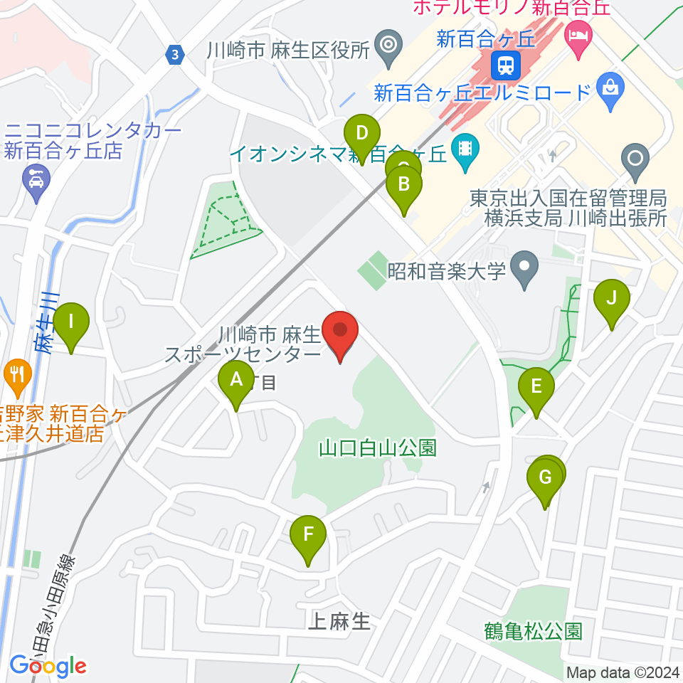 川崎市麻生スポーツセンター周辺の駐車場・コインパーキング一覧地図