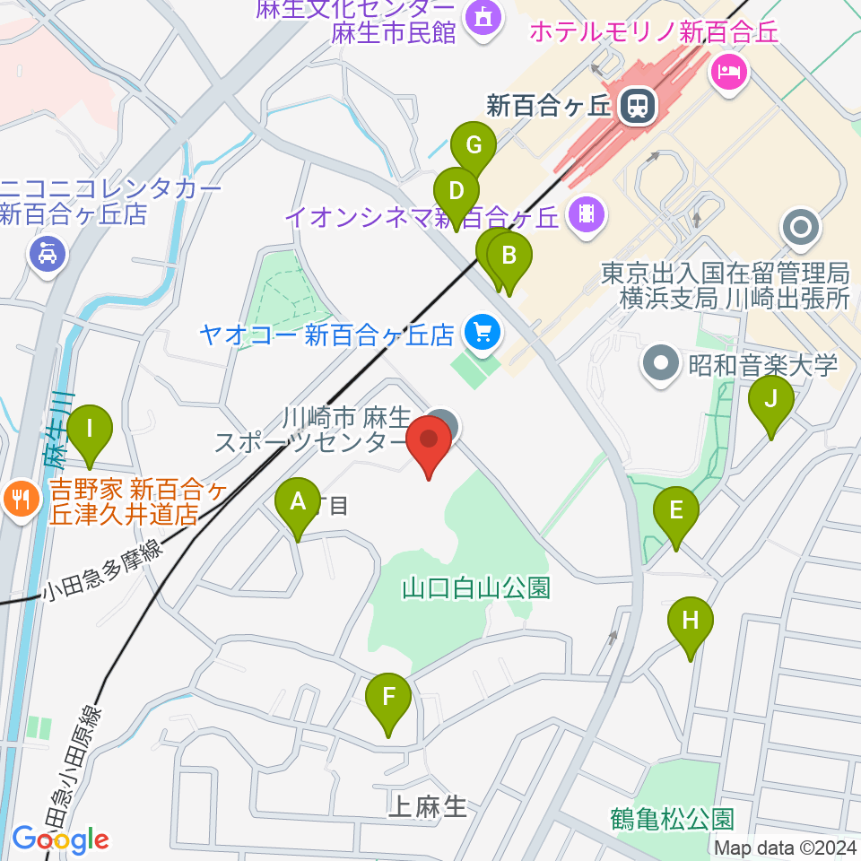 川崎市麻生スポーツセンター周辺の駐車場・コインパーキング一覧地図