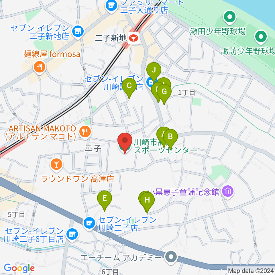 川崎市高津スポーツセンター周辺の駐車場・コインパーキング一覧地図