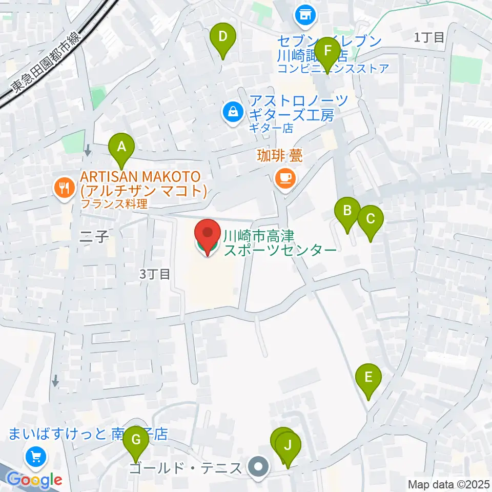 川崎市高津スポーツセンター周辺の駐車場・コインパーキング一覧地図