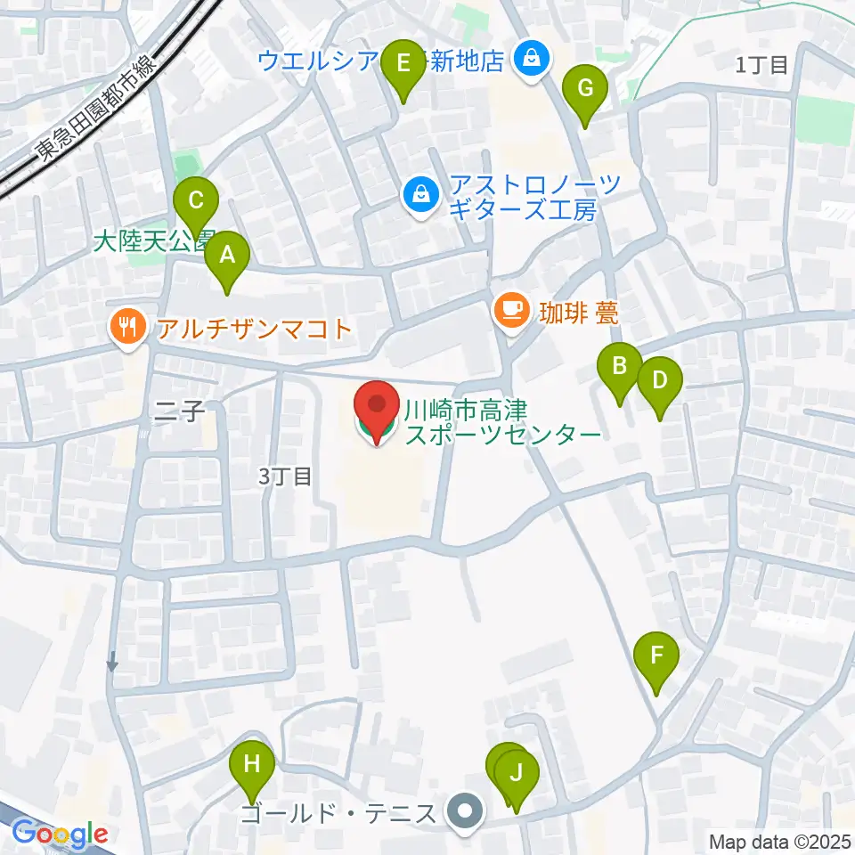 川崎市高津スポーツセンター周辺の駐車場・コインパーキング一覧地図