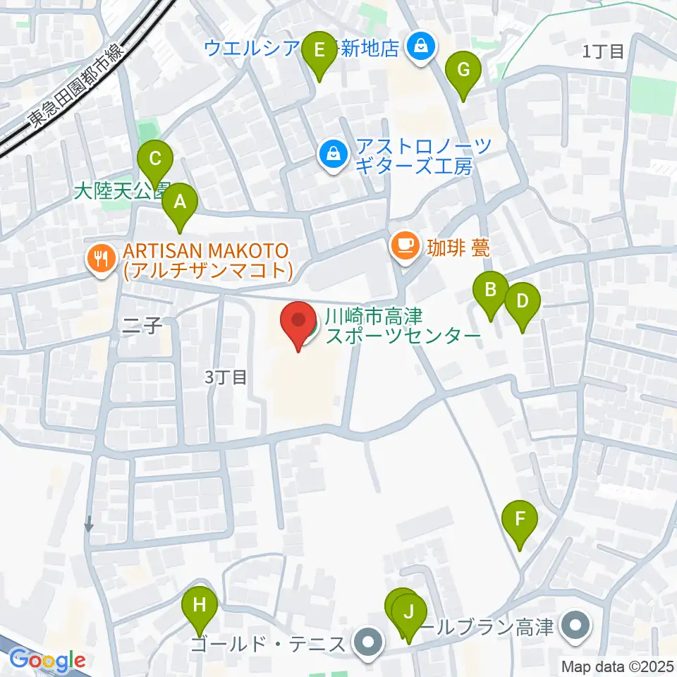 川崎市高津スポーツセンター周辺の駐車場・コインパーキング一覧地図