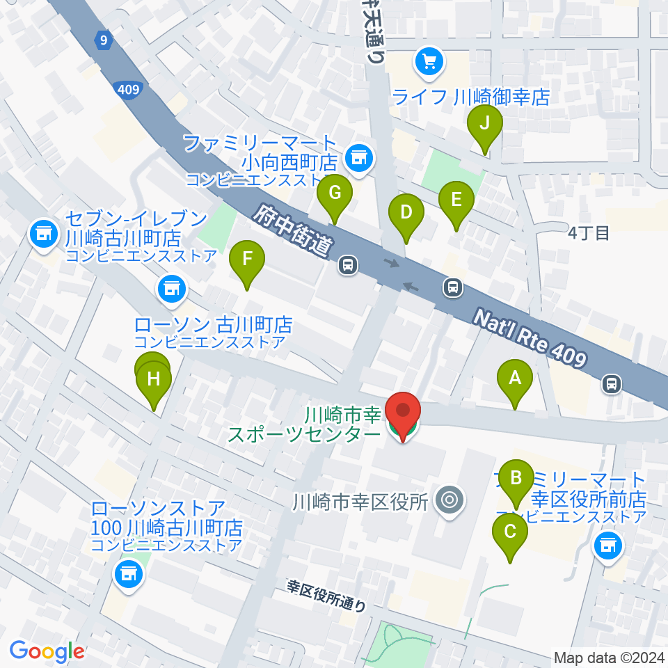 川崎市幸スポーツセンター周辺の駐車場・コインパーキング一覧地図