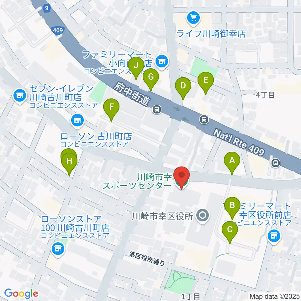 川崎市幸スポーツセンター周辺の駐車場・コインパーキング一覧地図