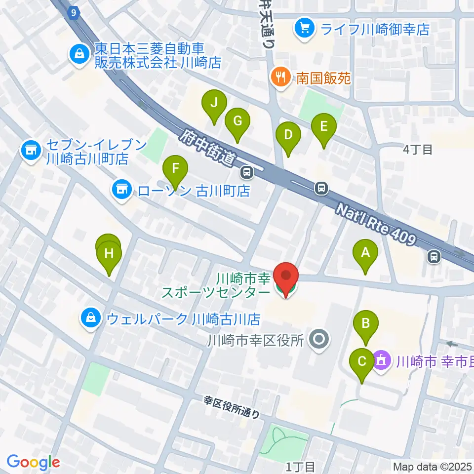 川崎市幸スポーツセンター周辺の駐車場・コインパーキング一覧地図
