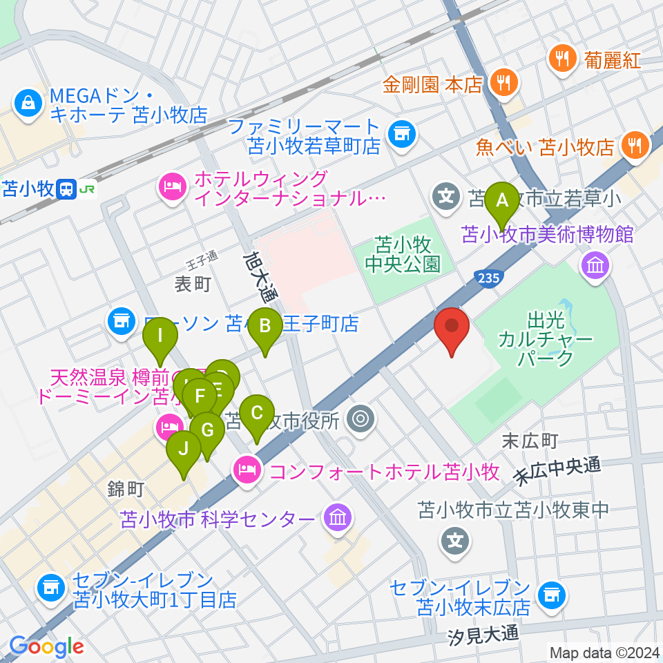 苫小牧市総合体育館周辺の駐車場・コインパーキング一覧地図