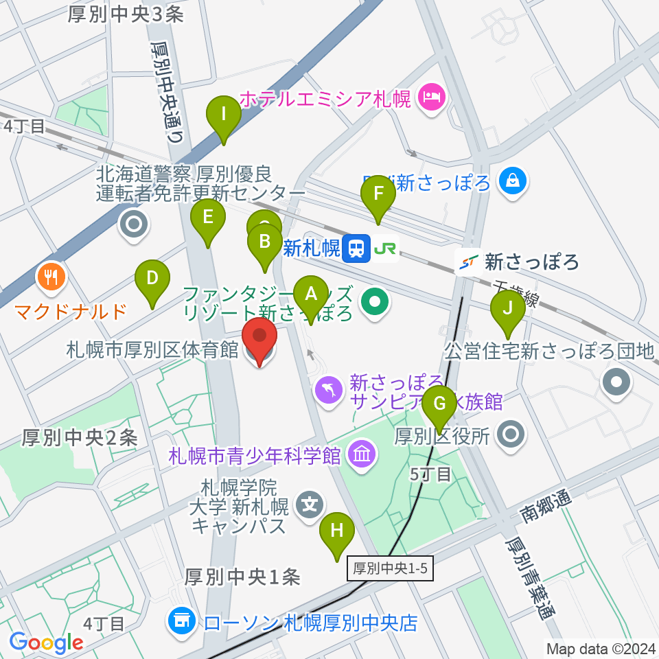 札幌市厚別区体育館周辺の駐車場・コインパーキング一覧地図