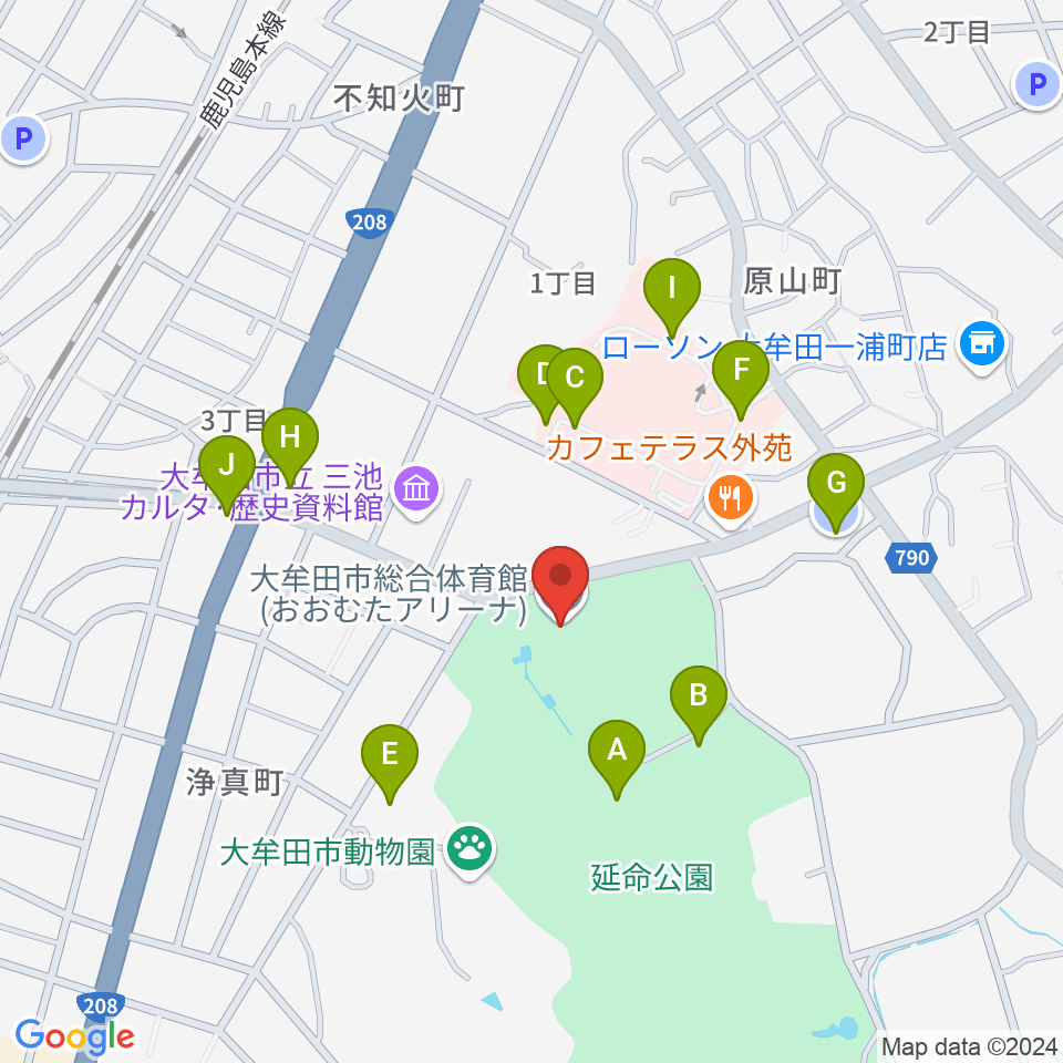 おおむたアリーナ周辺の駐車場・コインパーキング一覧地図