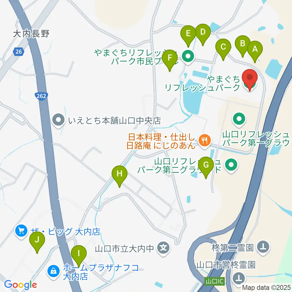 やまぐちリフレッシュパーク総合体育館周辺の駐車場・コインパーキング一覧地図