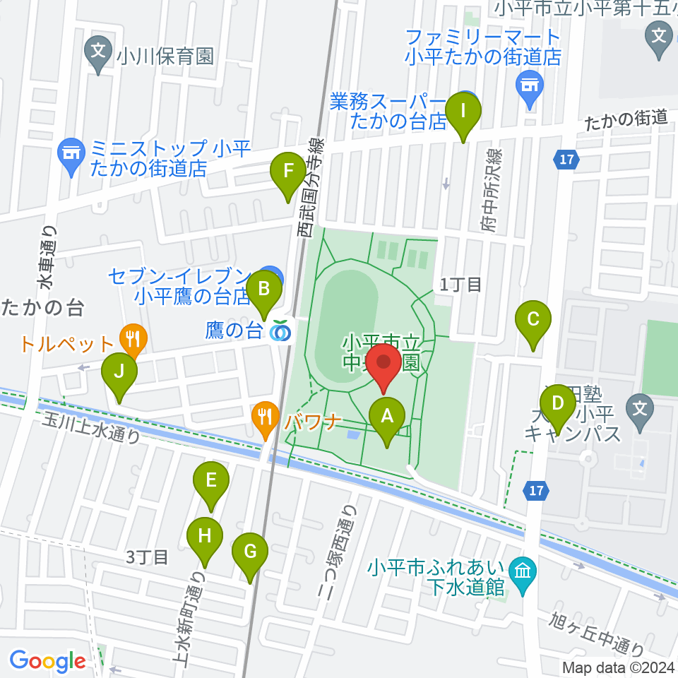 小平市民総合体育館周辺の駐車場・コインパーキング一覧地図