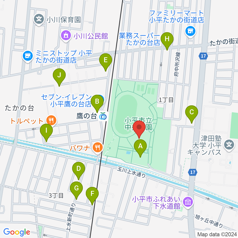 小平市民総合体育館周辺の駐車場・コインパーキング一覧地図