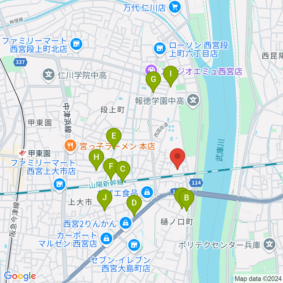 西宮市甲武体育館周辺の駐車場・コインパーキング一覧地図