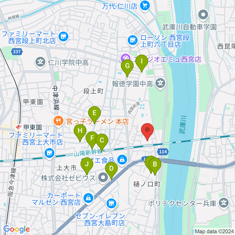 西宮市甲武体育館周辺の駐車場・コインパーキング一覧地図