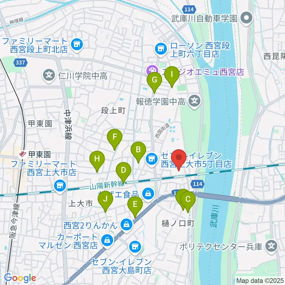 西宮市甲武体育館周辺の駐車場・コインパーキング一覧地図