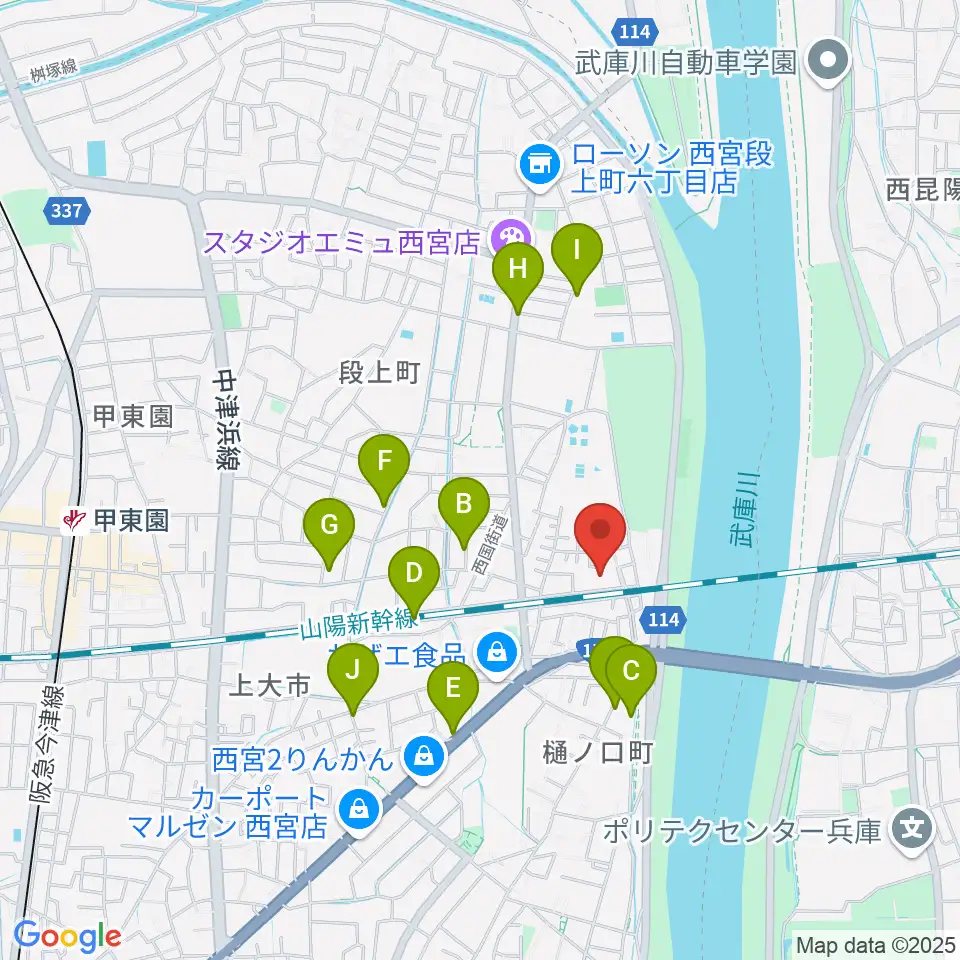 西宮市甲武体育館周辺の駐車場・コインパーキング一覧地図