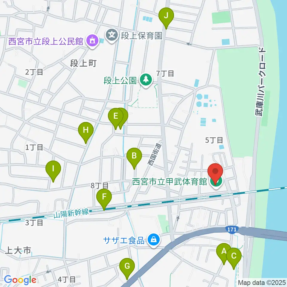 西宮市甲武体育館周辺の駐車場・コインパーキング一覧地図