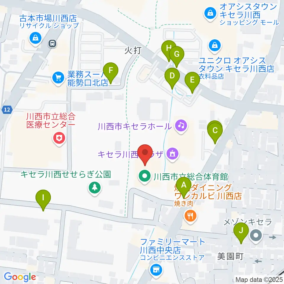 川西市総合体育館周辺の駐車場・コインパーキング一覧地図