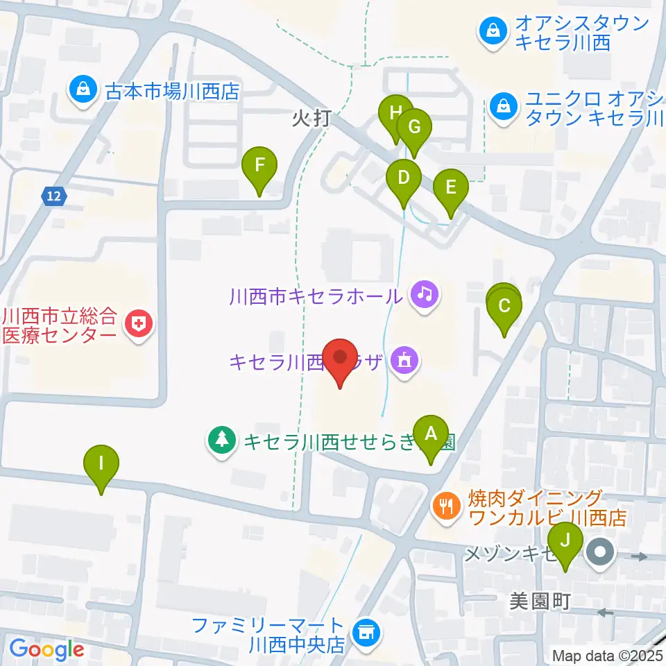 川西市総合体育館周辺の駐車場・コインパーキング一覧地図